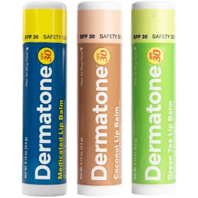 Dermatone LIP BALM VARIETY PACK | MOISTURIZING LIP CARE | SOOTHE & REPLENISH CHAPPED LIPS | ALOE, TEA TREE OIL | 3-PACK (COCONUT, GREEN TEA, ORIGINAL) - Image 1
